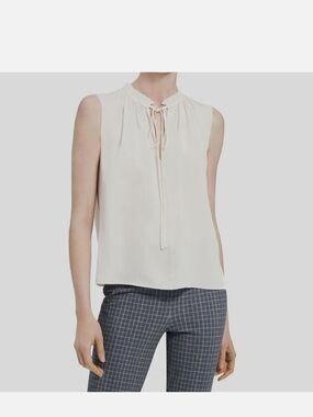 Theory Cream silk Sleeveless Tie-Neck Blouse